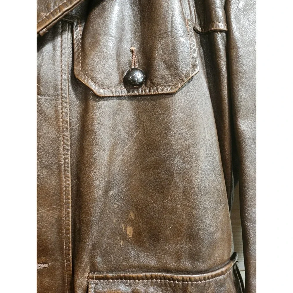 Vintage 1940s German Leather Trench Coat Mens L Brown Horsehide WW2 Officers